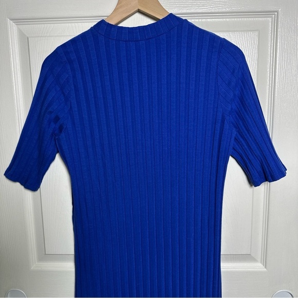 Eileen Fisher Medium Shift Dress Womens Blue Ribbed Stretch Tee Midi Office Work - Picture 10 of 10